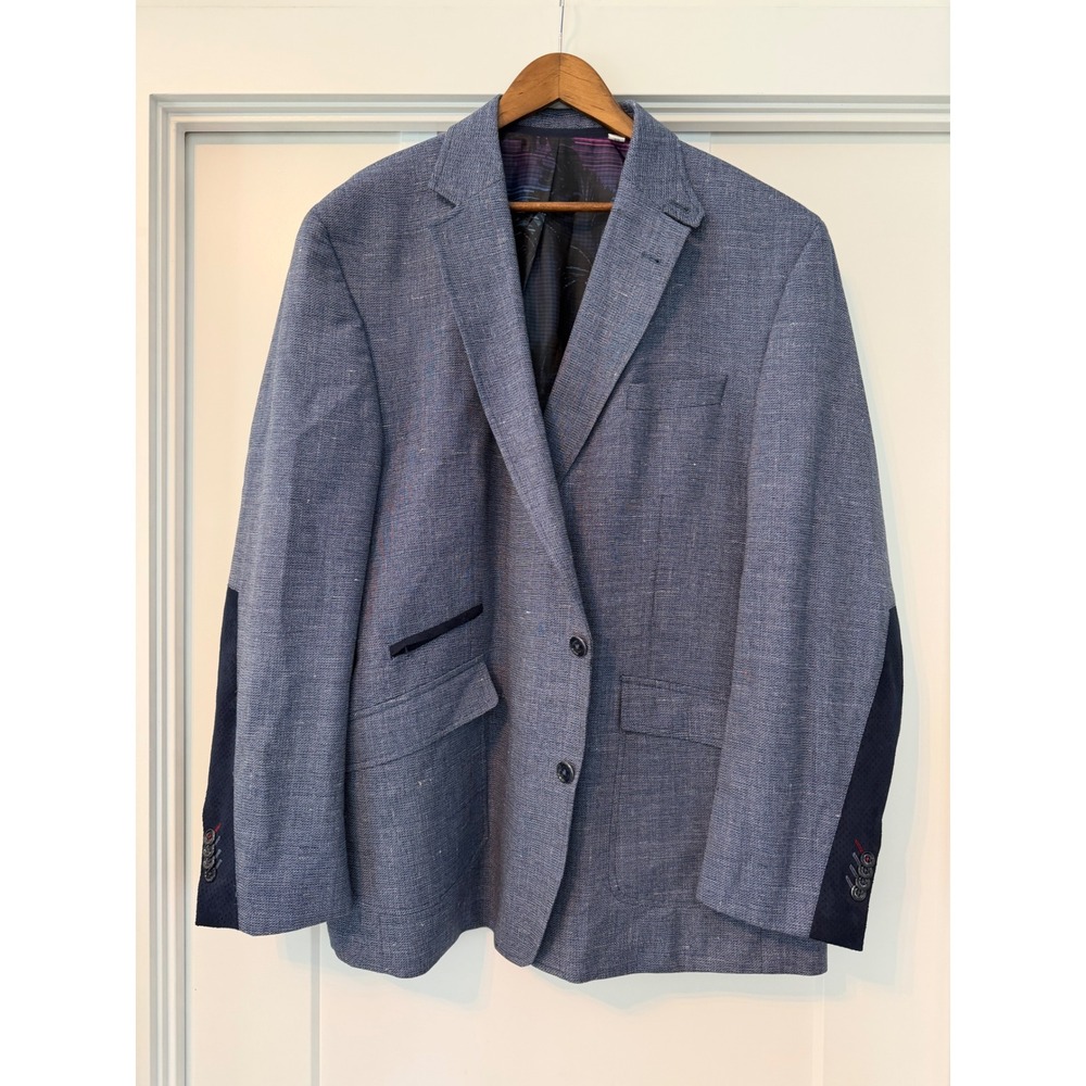 Robert Graham Mens Tailored Fit Blazer Blue Wool Linen Silk Blend Sport Coat